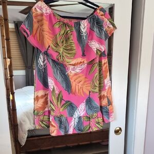 Source Unknown Pink Tropical Strapless Dress